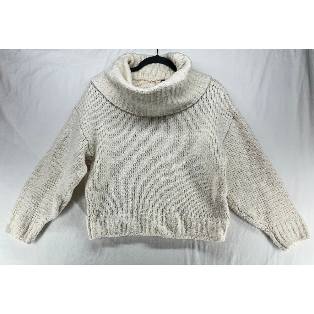 Pilcro Cowl Neck Sweater Womens XS Ivory Chunky Ribbed Knit Pullover